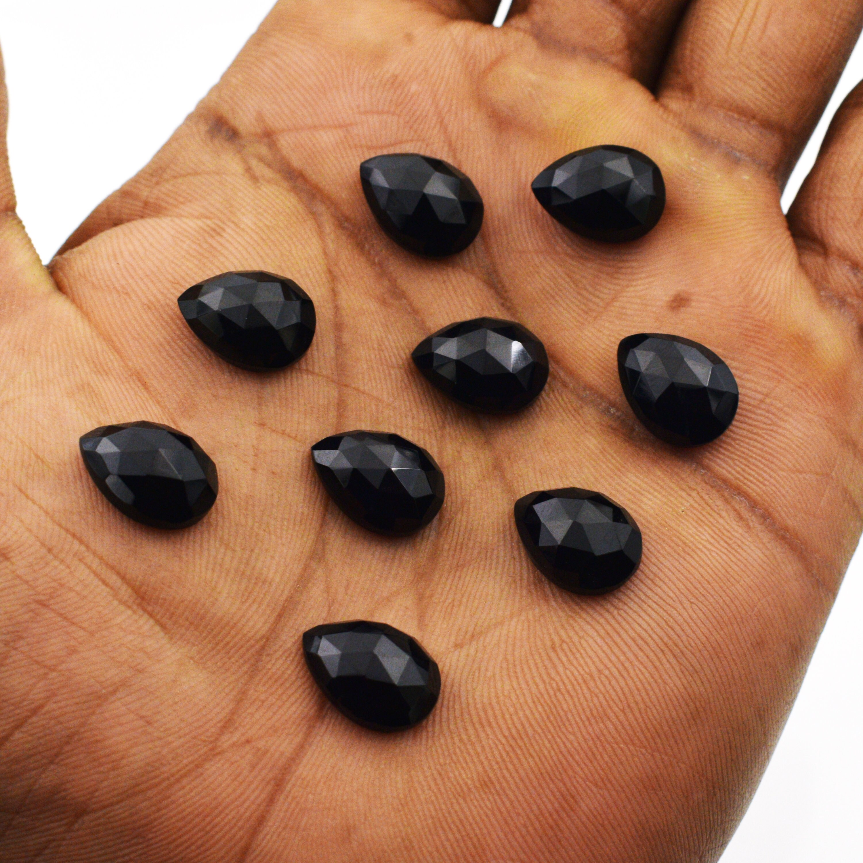 Black Onyx Faceted Gemstone Pear Shape Flat Back Polished Loose Gemstones Lot For Earring Pendant Ring And Jewelry Making 6x8 Mm To 20x30 Mm