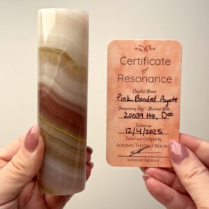 Frequency Tested - Pink Banded Onyx Cylinder | 277g | - #2 (20039 Hz, D#, Crystal Meditation Stone)