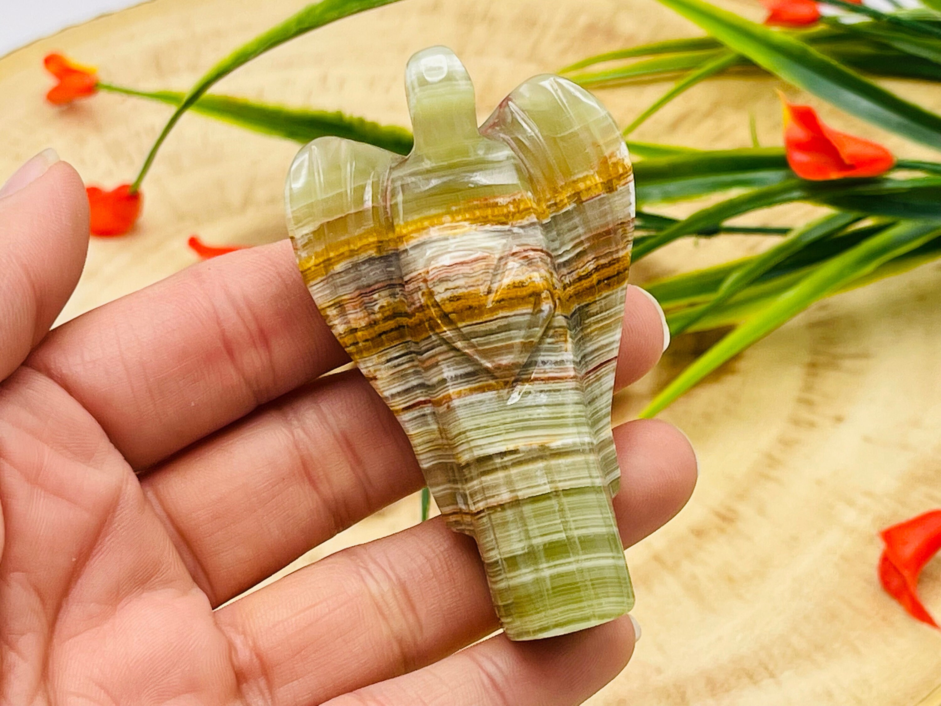 Green Onyx Angel Figurine, Standing Statuette, Angelic Reiki, 2 Inches