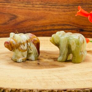 Green Onyx Bear Figurine, Onyx Crystal Animal Carving, Standing Statuette, 1.5 and 2 inches
