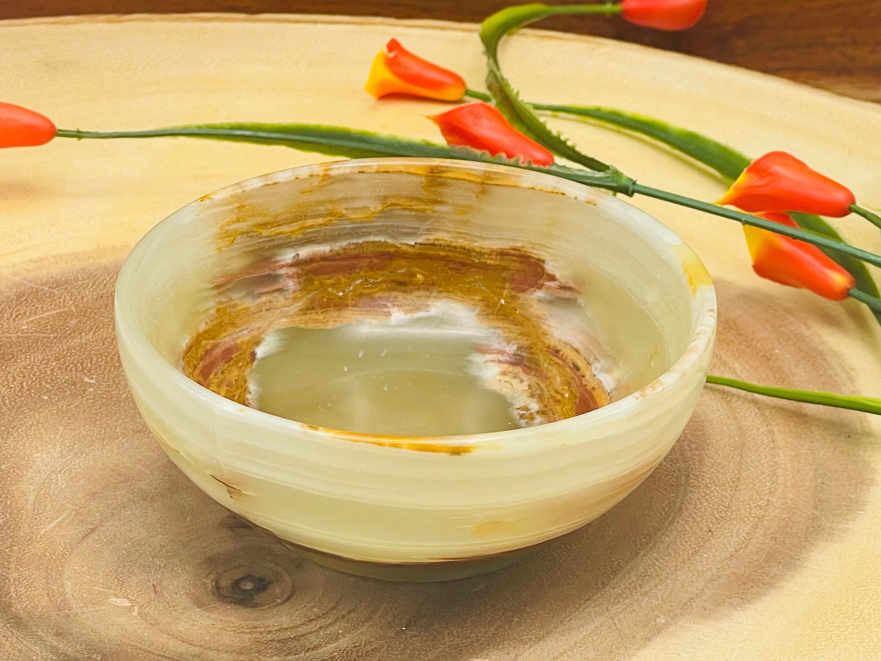Green Onyx Bowl, Decorative & Serving Bowl, Detergent Safe And Easy To Clean, 4" Diameter