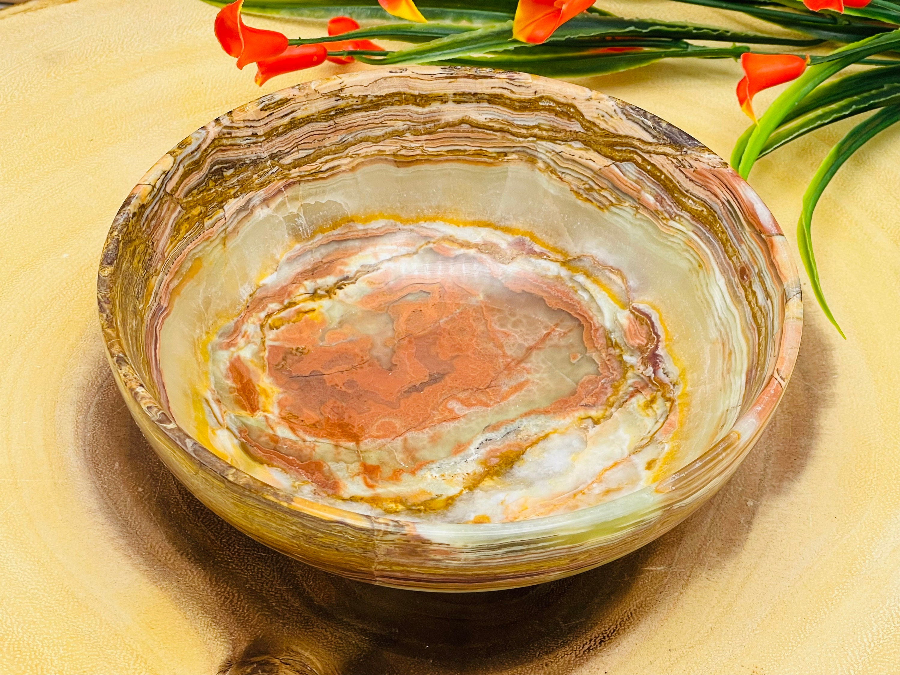 Green Onyx Bowl, Decorative & Serving Bowl, Detergent Safe And Easy To Clean, 6" Diameter
