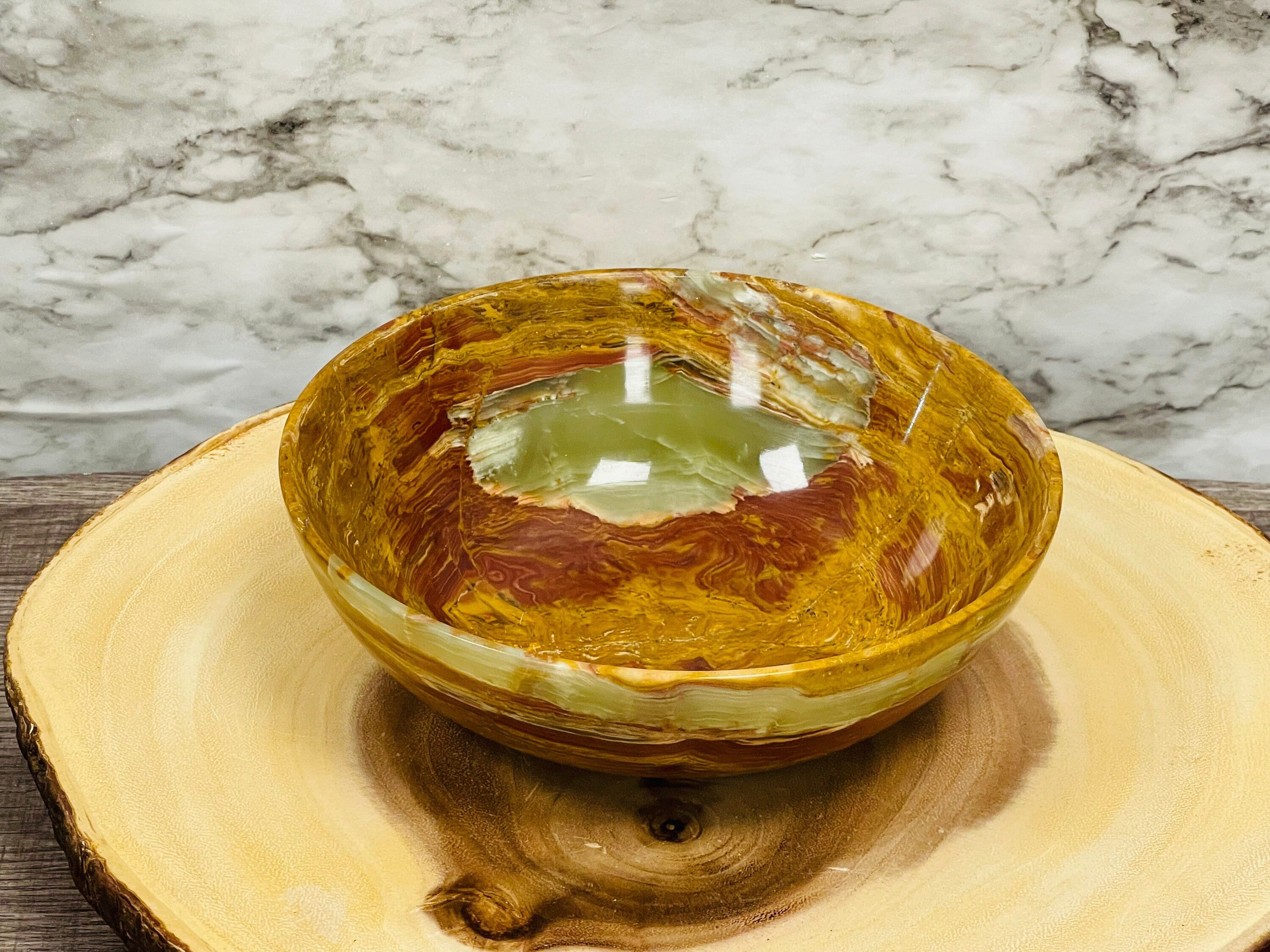 Green Onyx Bowl, Decorative & Serving Bowl, Detergent Safe And Easy To Clean, 8" Diameter