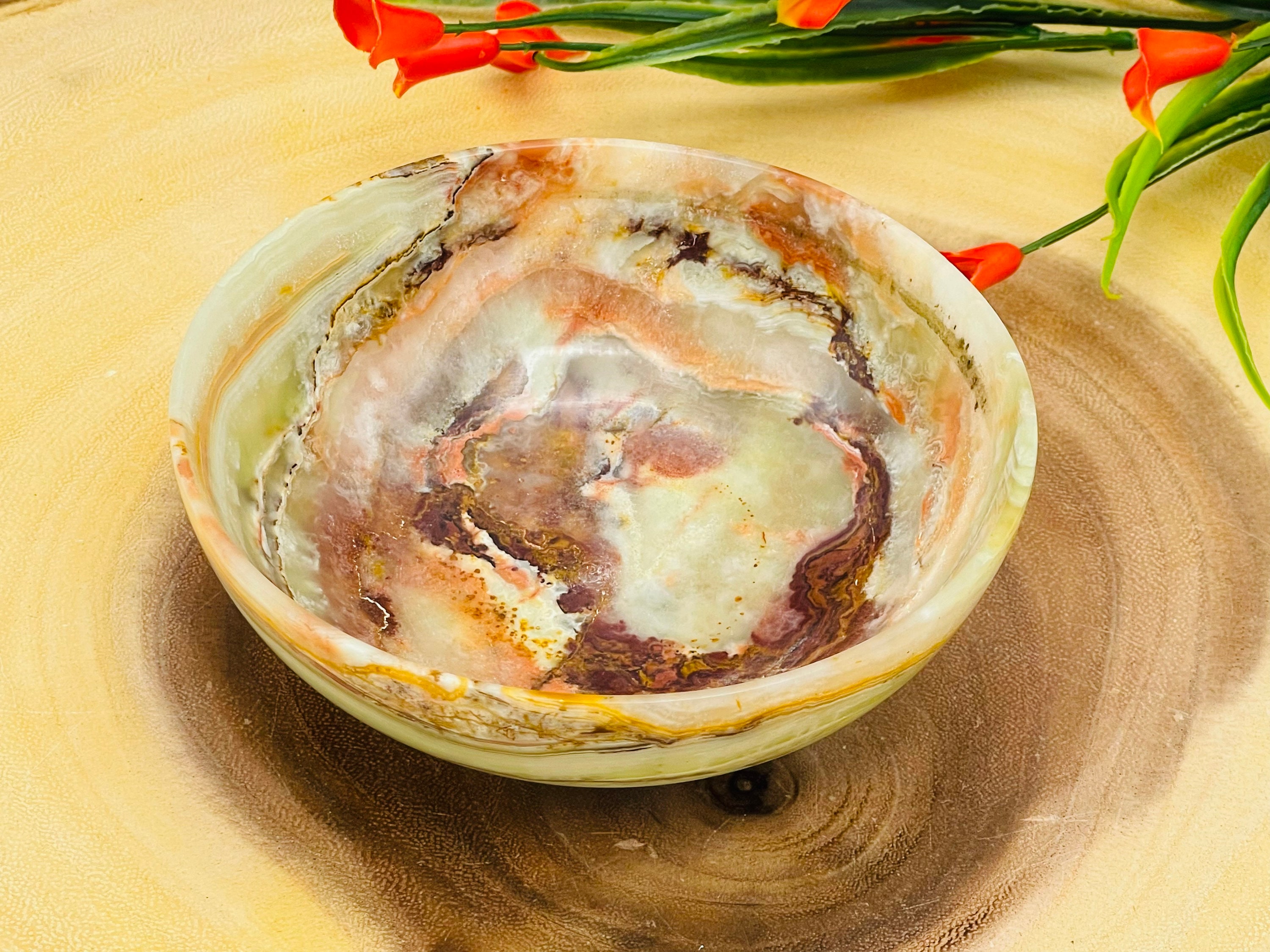 Green Onyx Bowl, Decorative & Serving Bowl, Detergent Safe And Easy To Clean, 5" Diameter