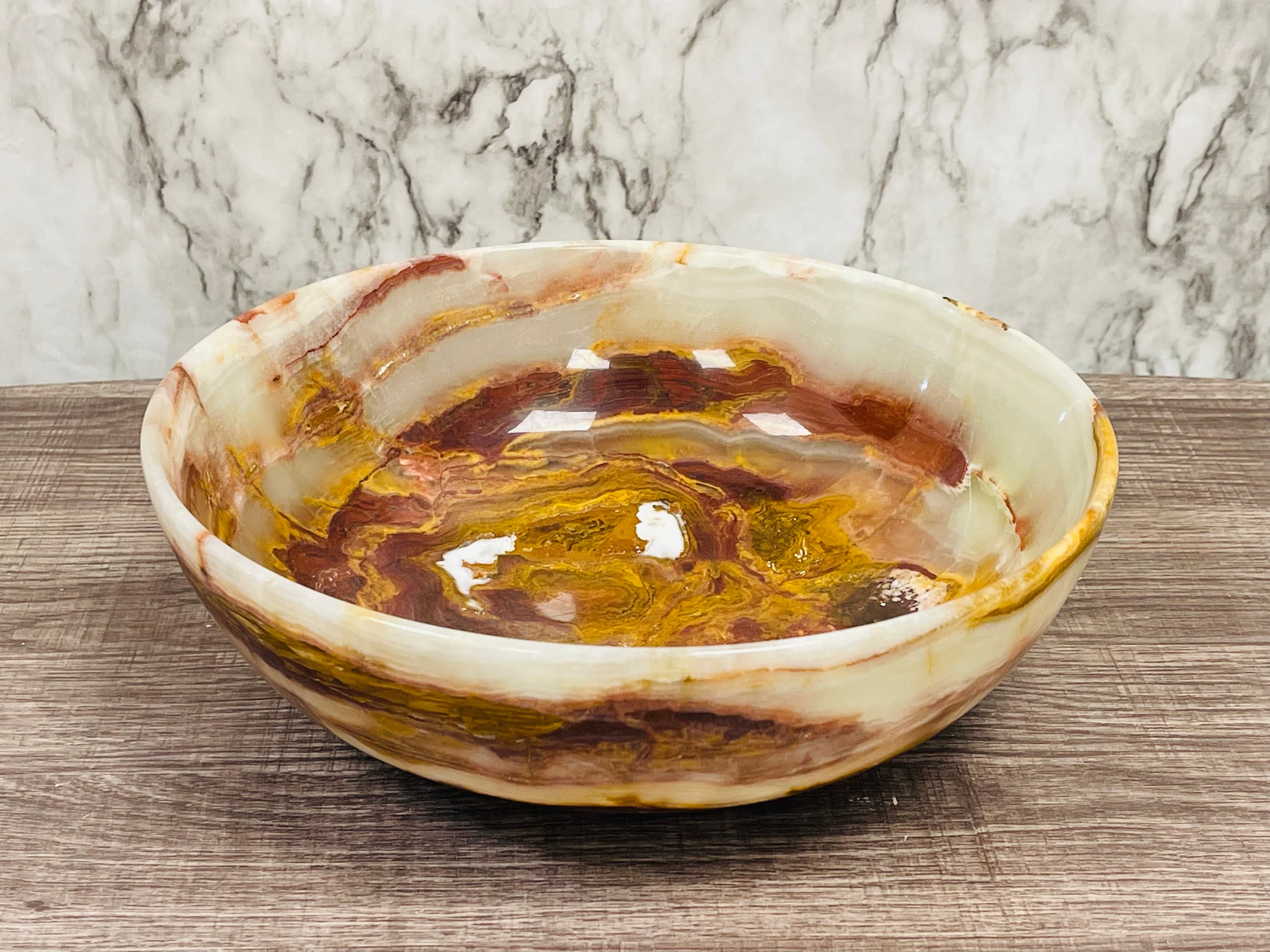 Green Onyx Bowl, Decorative & Serving Bowl, Microwave And Detergent Safe, 10" Diameter