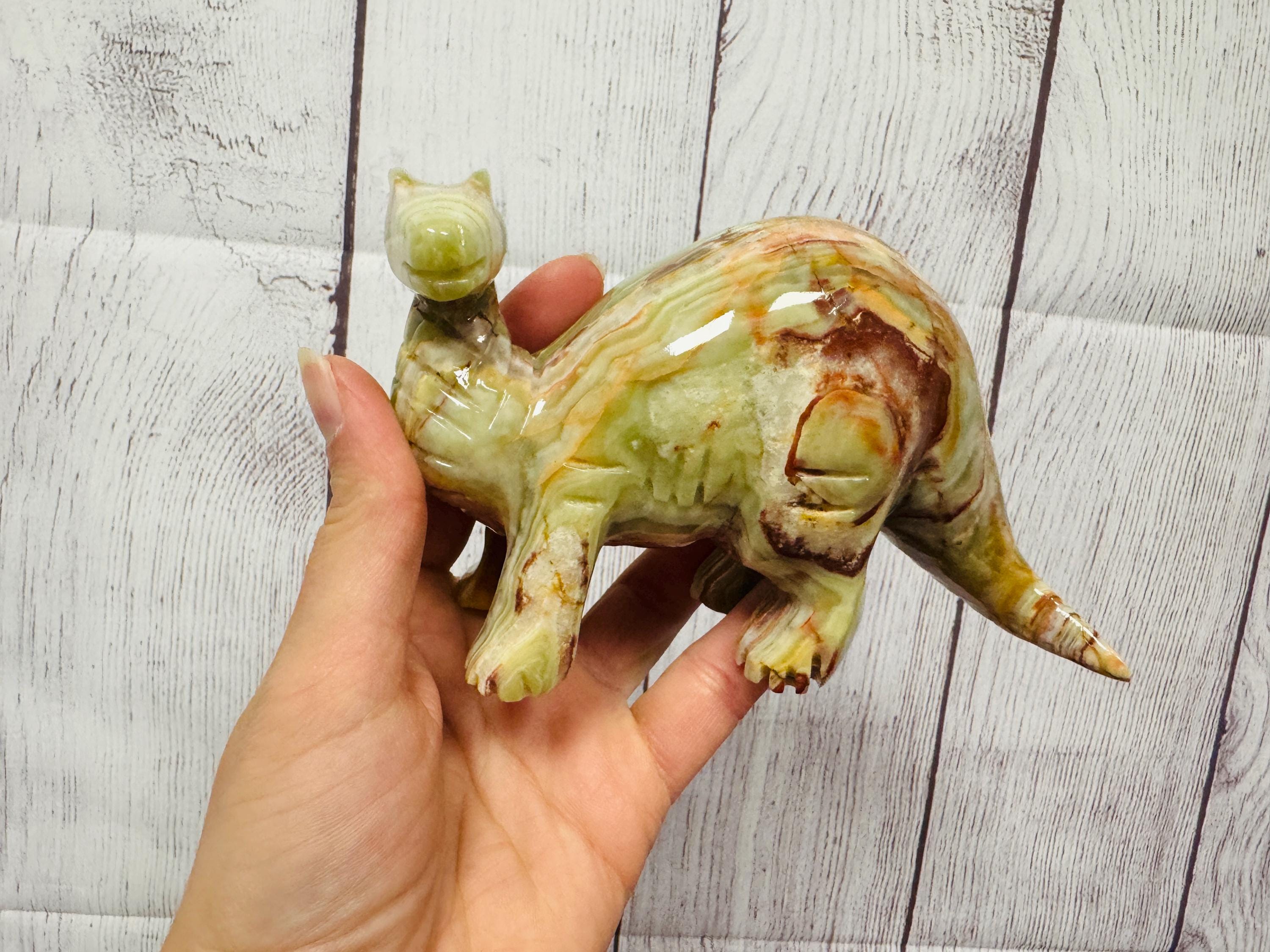 Green Onyx Brontosaurus Figurine, Dinosaurs Standing Statue, Healing Crystal, 6 Inches