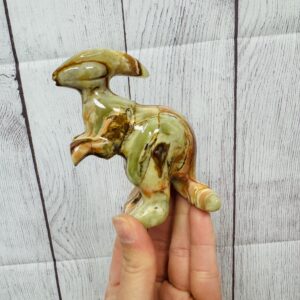 Green Onyx Dinosaurs Figurine, Parasaurolophus Standing Statue, Healing Crystal, 3 & 4 inches