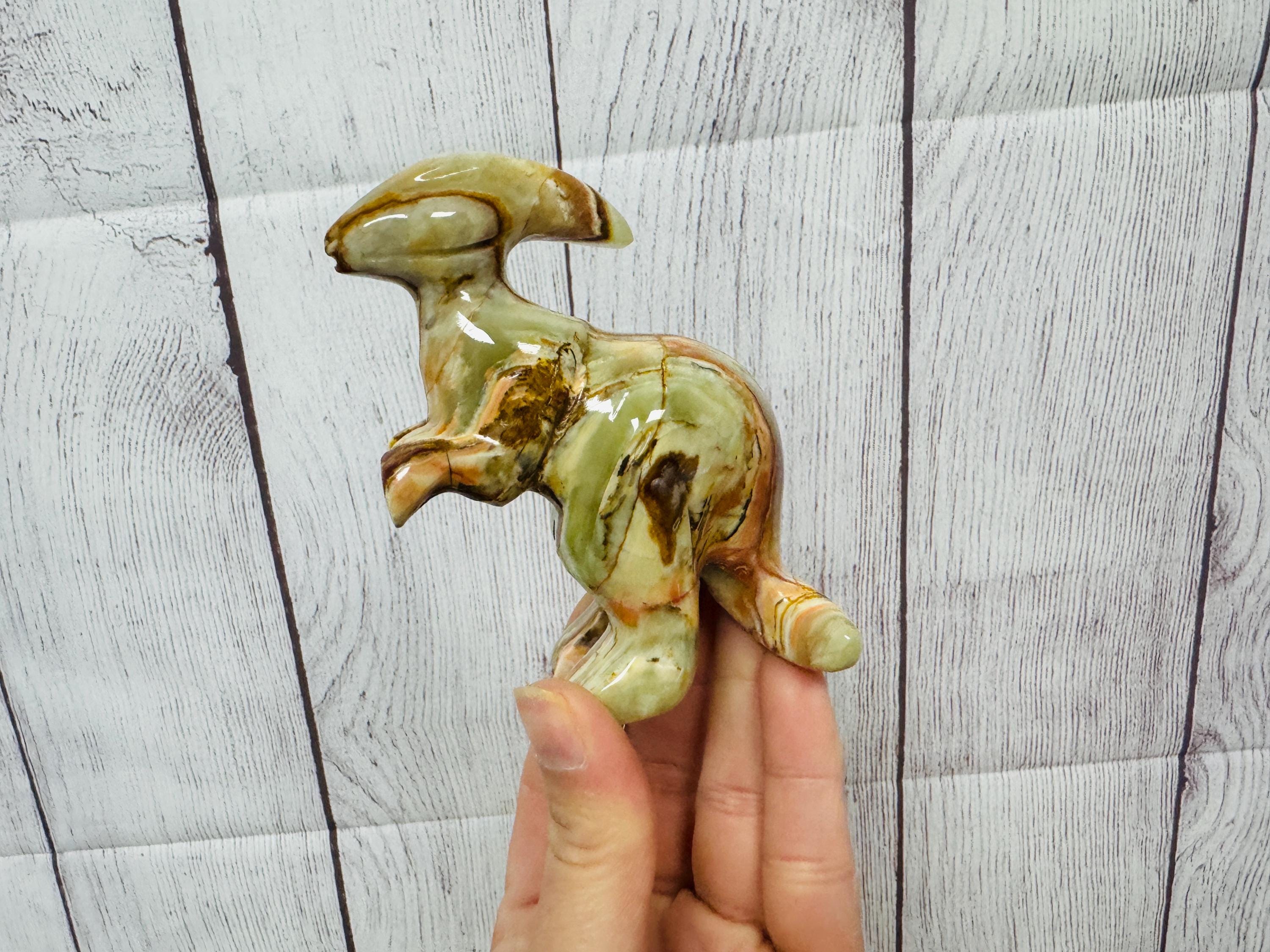 Green Onyx Dinosaurs Figurine, Parasaurolophus Standing Statue, Healing Crystal, 3 & 4 Inches