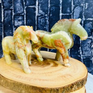 Green Onyx Horse Figurine, Standing Statuette, Healing Crystal, 6 & 8 inch