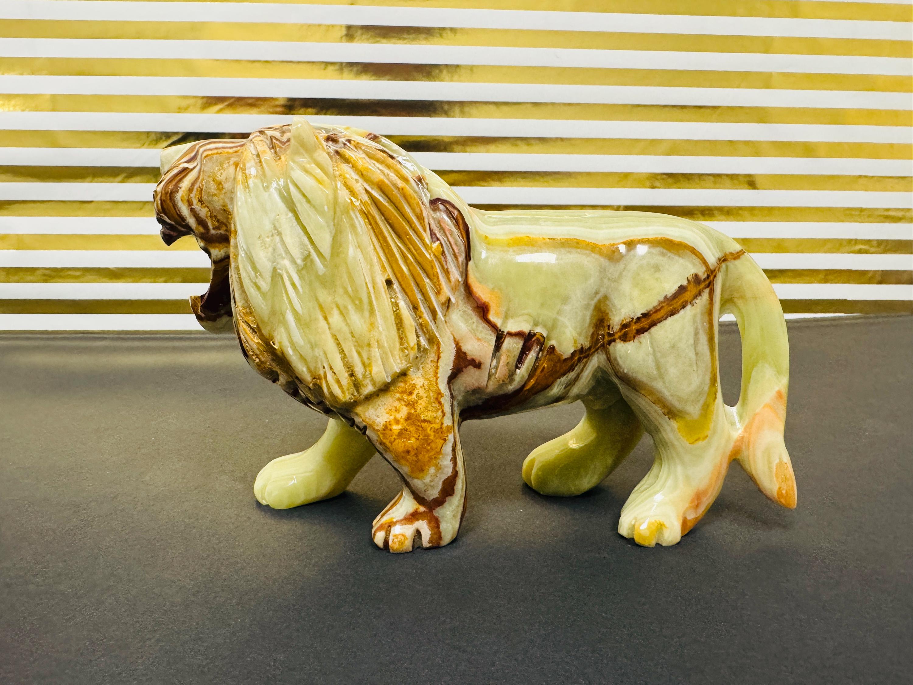 Green Onyx Lion Figurine, Crystal Carving Animal, Standing Statue, 6 And 8 Inches