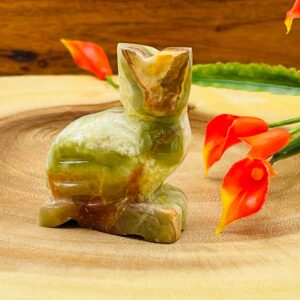 Green Onyx Owl Figurine, Onyx Crystal Carving, Standing Statuette, 2 inches