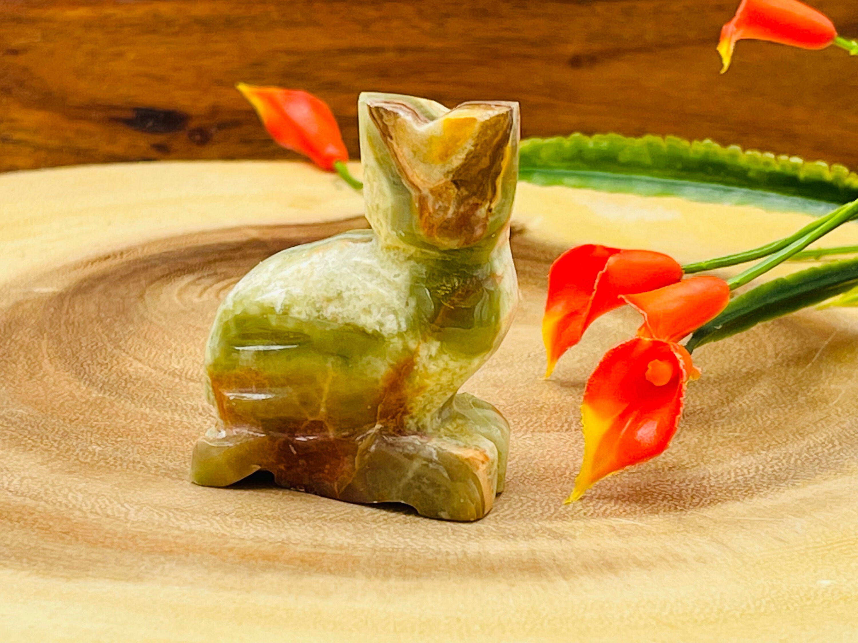 Green Onyx Owl Figurine, Onyx Crystal Carving, Standing Statuette, 2 Inches