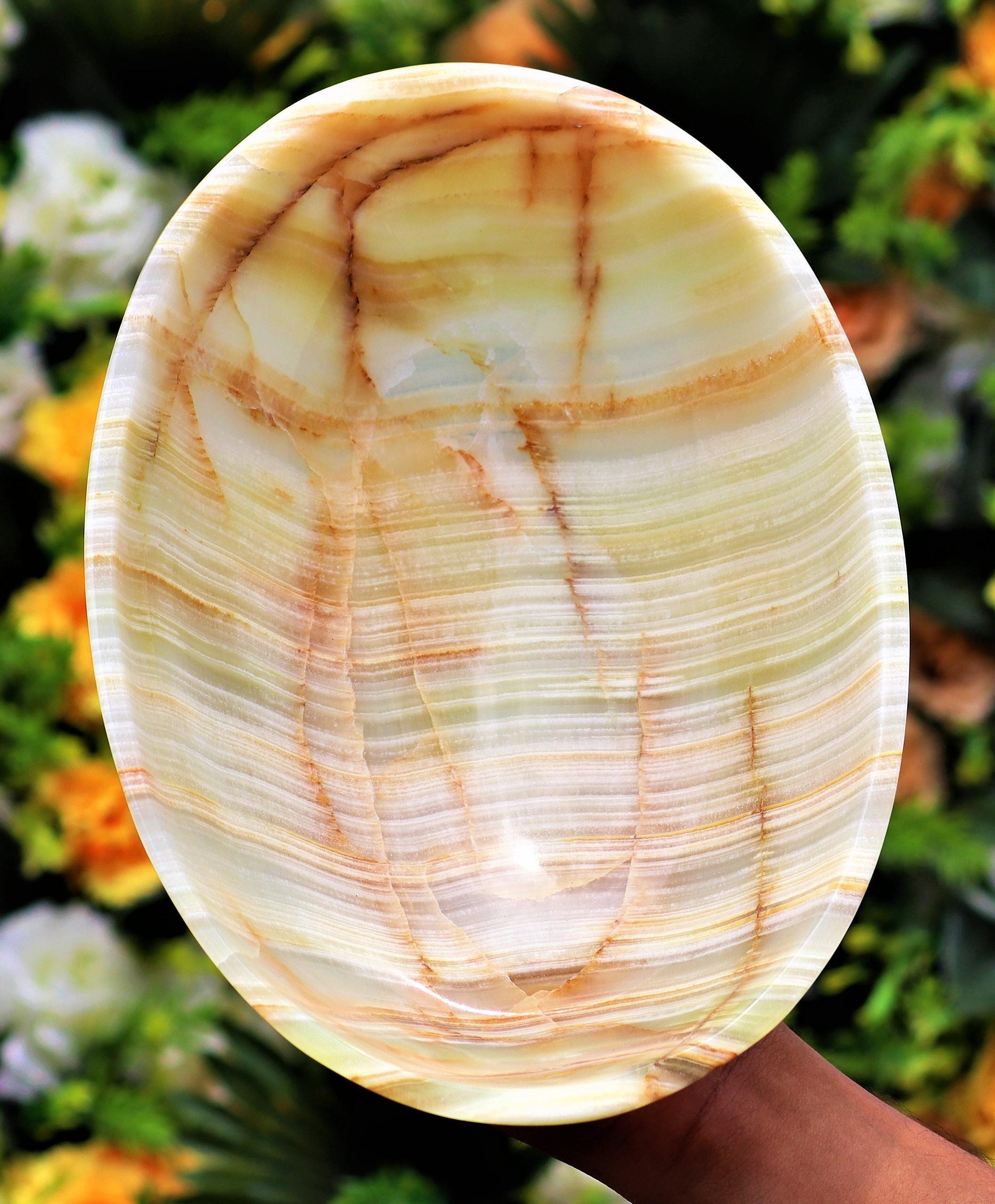 Green Pampas Onyx Bowl: Crystal Altar Prayer Stone (250mm)