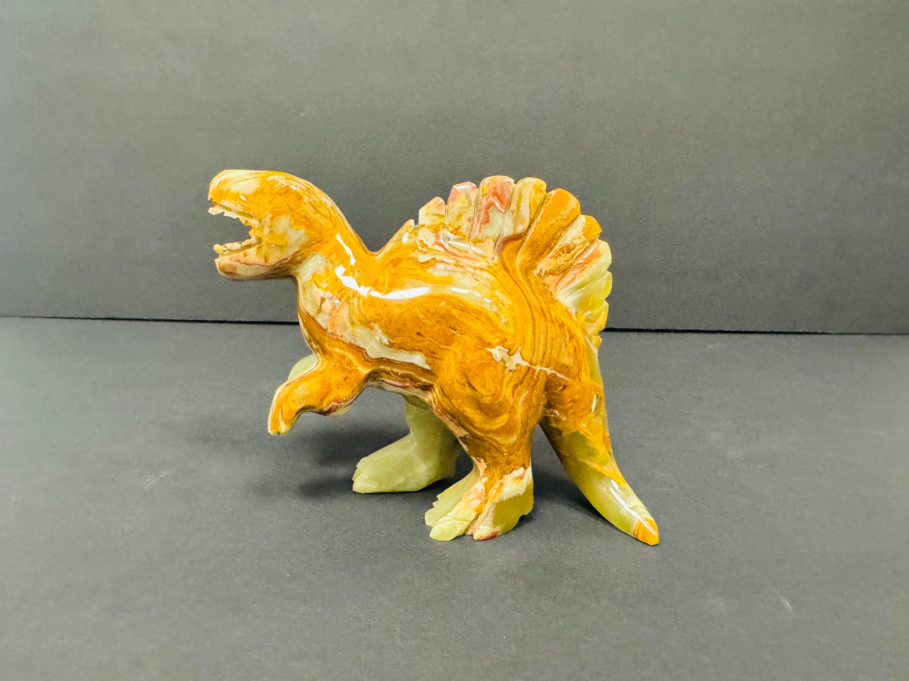 Green Onyx Spinosaurus Figurine, Dinosaurs Standing Statue, Healing Crystal, 6 Inches