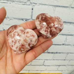 Pink Strawberry Onyx Crystal Heart Palm Stone, Metaphysical Healing Crystals, 2 inches