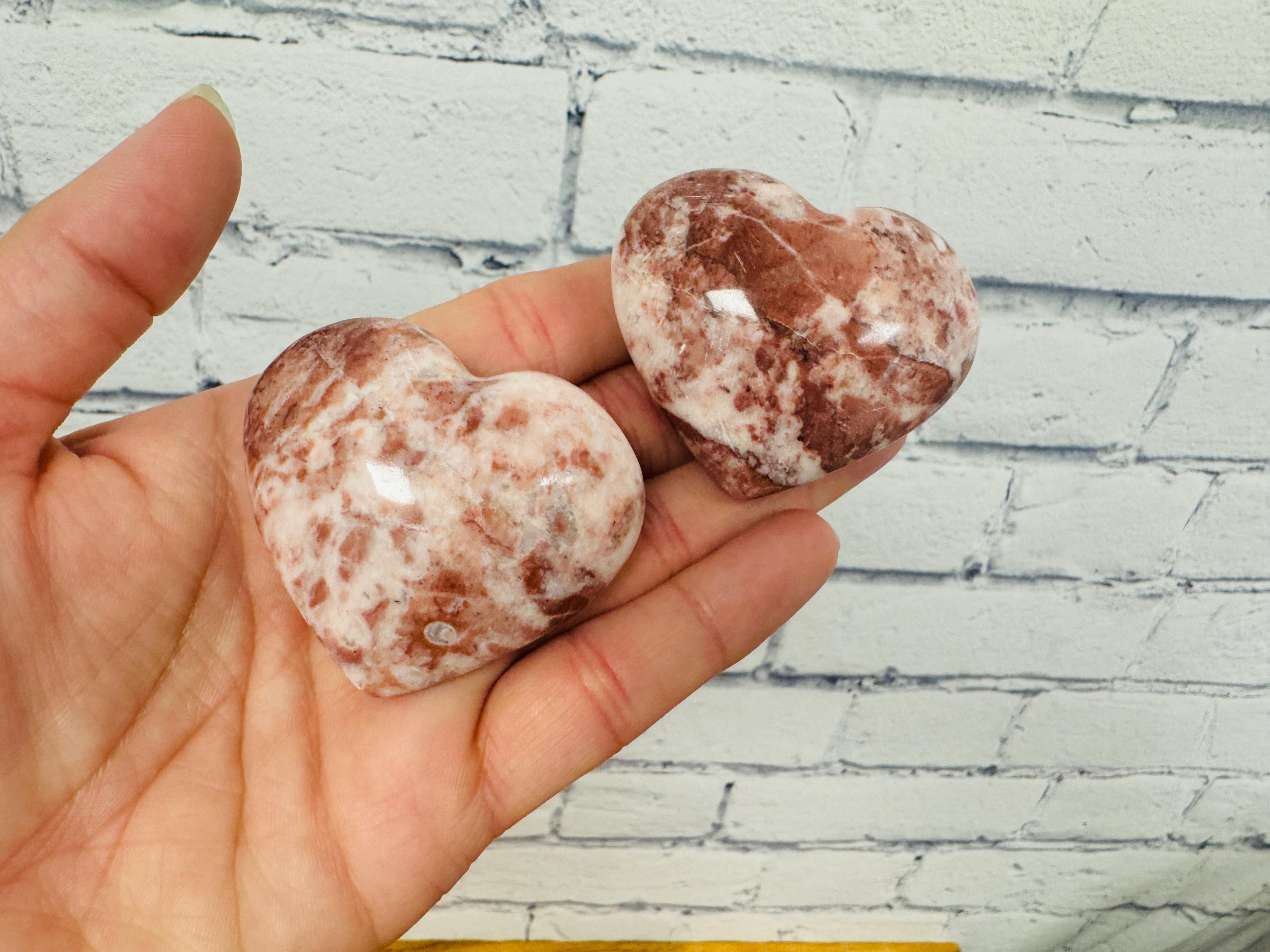 Pink Strawberry Onyx Crystal Heart Palm Stone, Metaphysical Healing Crystals, 2 Inches Pink Strawberry Onyx Crystal Heart Palm Stone, Metaphysical Healing Crystals, 2 Inches