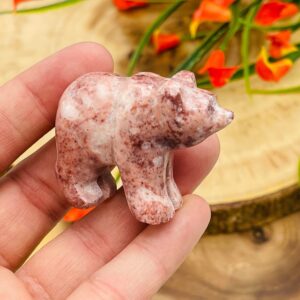 Strawberry Pink Onyx Bear Figurine, Healing Crystal Bear Carving, Standing Statuette