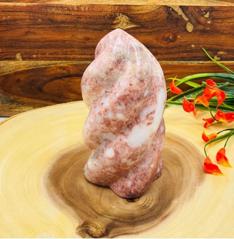 Strawberry Pink Onyx Flame Shape, Free Form Onyx Crystal, Home Decor