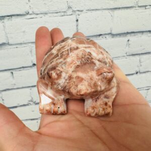Strawberry Pink Onyx Frog Figurine, Pink Crystal Spirit Animal Carving, 3 inches