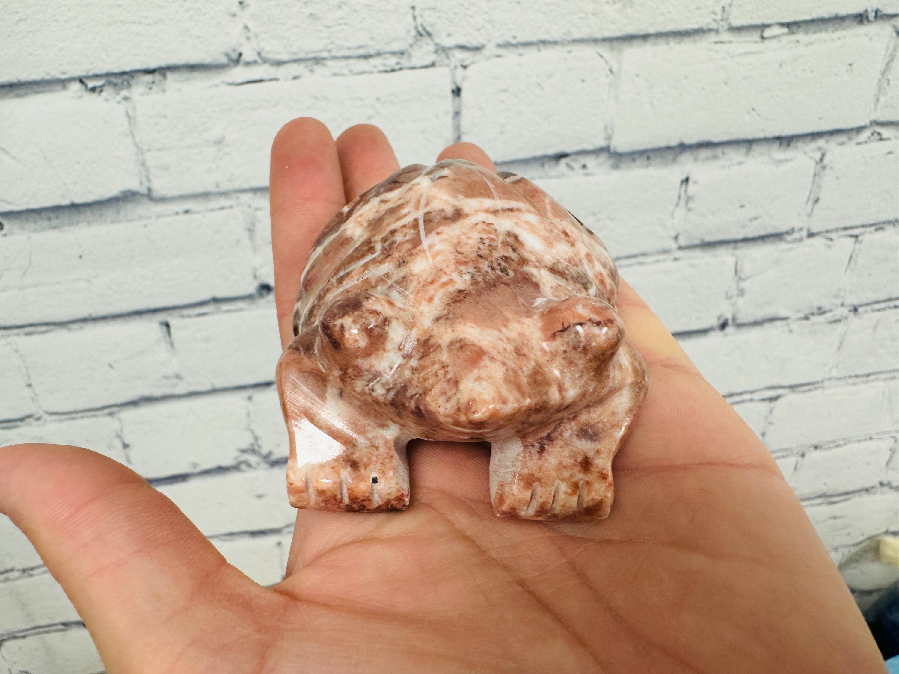 Strawberry Pink Onyx Frog Figurine, Pink Crystal Spirit Animal Carving, 3 Inches