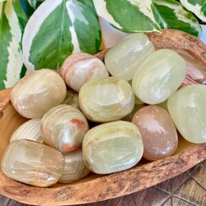 Rainbow Onyx Tumbled Stone , Green Banded Crystal , Marble Onyx , Natural Gemstone