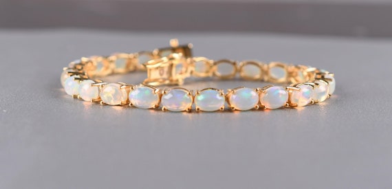 Opal Bracelet, 925 Sterling Silver, Birthstone Oval Tennis Bracelet Bridal Jewelry
