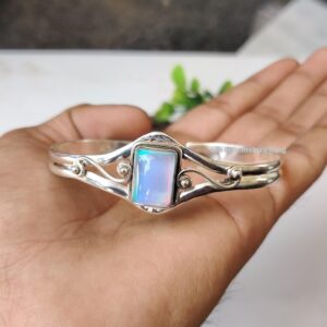 Aurora Opal Bangle: 925 Sterling Silver Boho Jewelry, Adjustable Jewelry