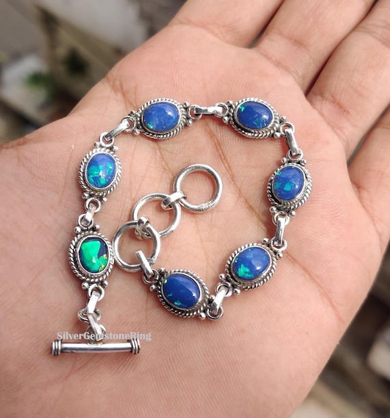 Australian Opal Bracelet: Handmade Bracelet 925 Sterling Silver Designer Jewelry