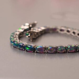 Black Opal Bracelet - Bridal Jewelry, Daughter Mother gifts, Oval 6x4MM Tennis Bracelet, Anniversary gift