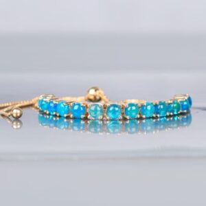 Blue Opal Bracelet, 4MM Sterling Silver Adjustable Chain
