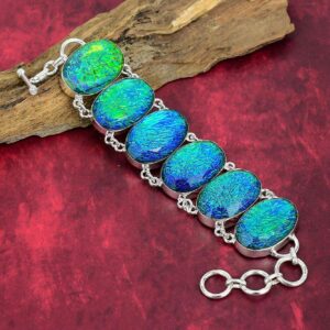 Blue Australian Opal Bracelet, 925 Sterling Silver Bracelet, Adjustable Chain Bracelet Gemstone Bracelet, Handmade Jewelry Birthday Gifts