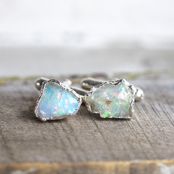 Opal Cuff Links - Groomsmen Gift - Raw Stone Jewelry For Men
