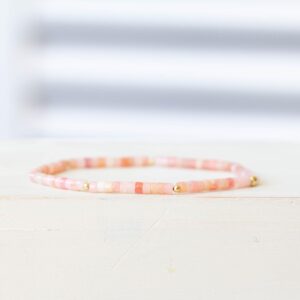 Dainty Pink Opal Stretch Bracelet: Heishi Beaded Jewelry