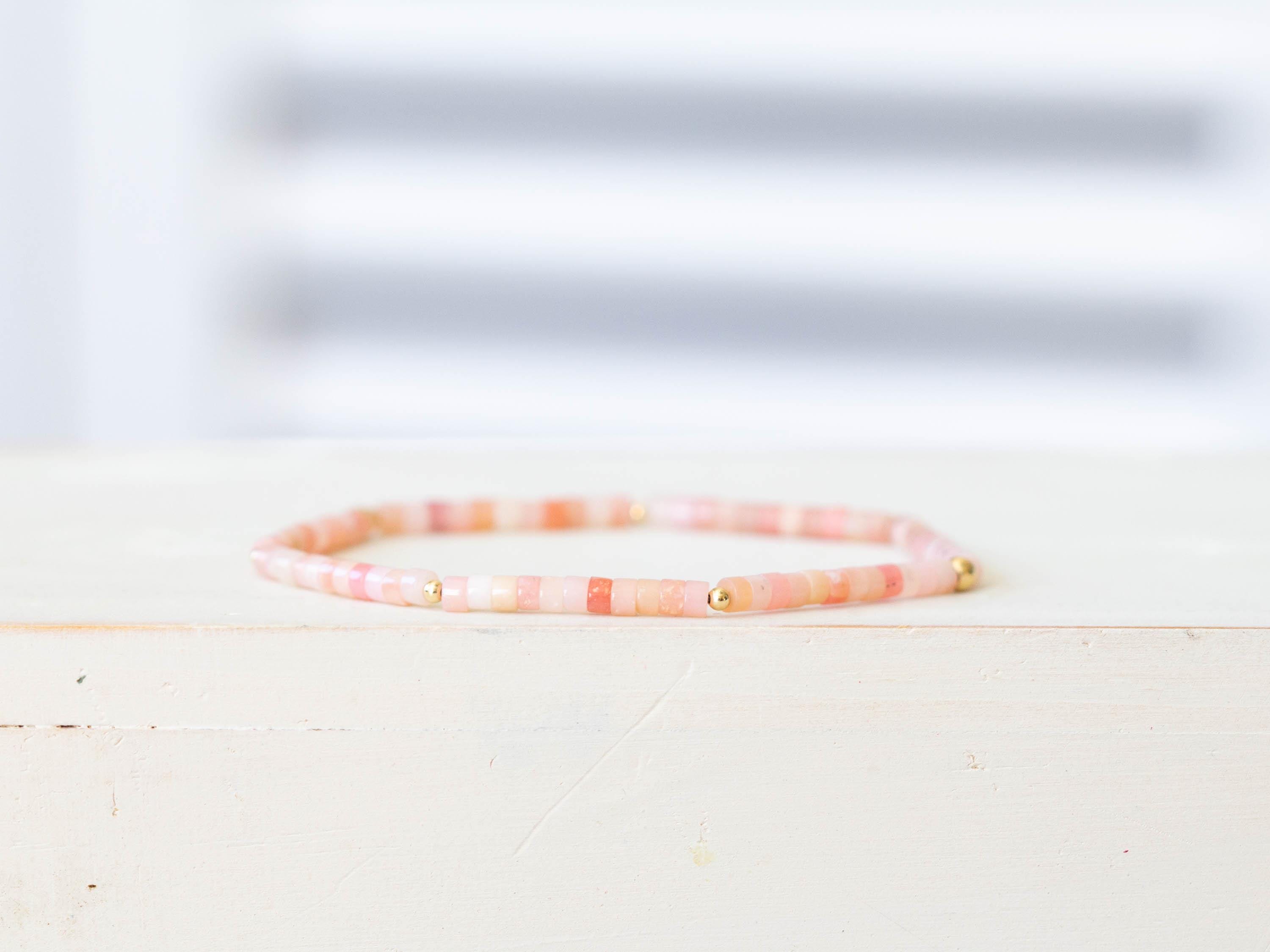 Dainty Pink Opal Stretch Bracelet: Heishi Beaded Jewelry