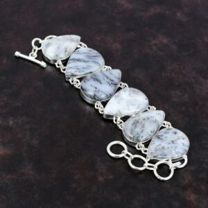 Dendrite Opal Bracelet: Handmade 925 Sterling Silver Adjustable Chain