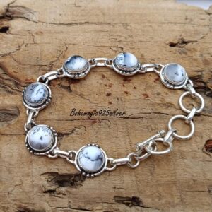 Dendritic Opal Sterling Silver Bracelet: Handmade Adjustable Charm
