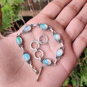 Ethiopian Opal Bracelet: 925 Sterling Silver Adjustable Designer Bracelet