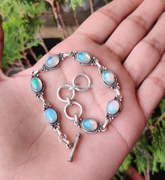 Ethiopian Opal Bracelet: 925 Sterling Silver Adjustable Designer Bracelet Ethiopian Opal Bracelet: 925 Sterling Silver Adjustable Designer Bracelet