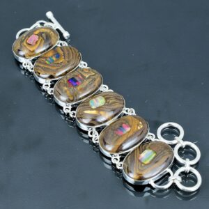 Ethiopian Opal Boulder Bracelet: Handmade 925 Sterling Silver Adjustable Chain