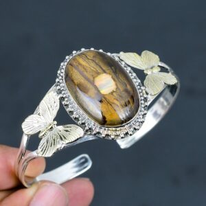 Ethiopian Opal Butterfly Bangle: Sterling Silver Adjustable Cuff
