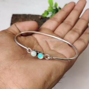 Genuine Opal Bangle, 925 Sterling Silver Bangle: Boho Wedding Jewelry