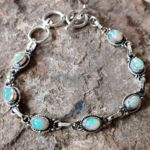 Handmade Opal Bracelet: 925 Sterling Silver Valentine Gift