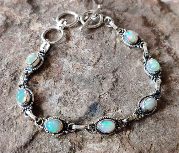 Handmade Opal Bracelet: 925 Sterling Silver Valentine Gift Handmade Opal Bracelet: 925 Sterling Silver Valentine Gift
