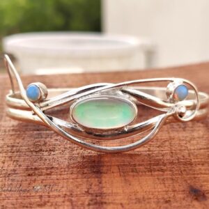 Handmade Aurora Opal Bracelet: 925 Sterling Silver Adjustable Bangle