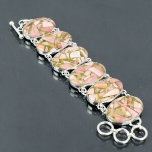 Handmade Copper Pink Opal Bracelet: 925 Sterling Silver Adjustable Chain