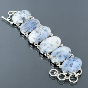 Handmade Dendrite Opal Bracelet: 925 Sterling Silver Adjustable Gemstone Jewelry