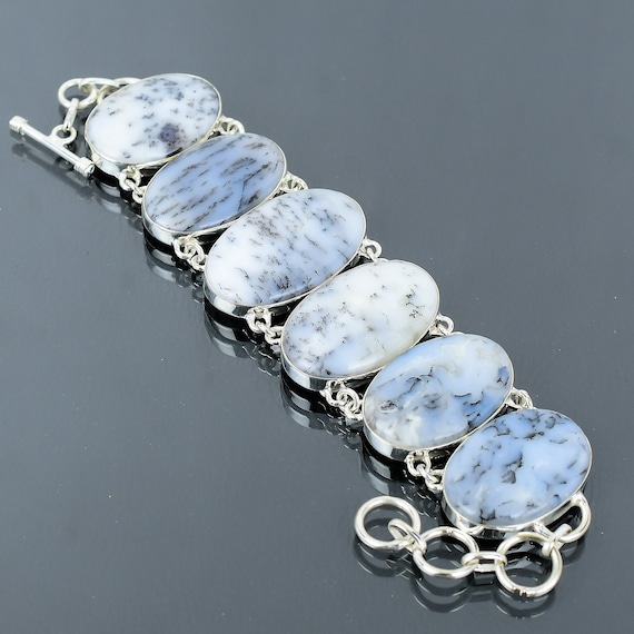 Handmade Dendrite Opal Bracelet: 925 Sterling Silver Adjustable Gemstone Jewelry Handmade Dendrite Opal Bracelet: 925 Sterling Silver Adjustable Gemstone Jewelry