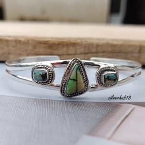 Handmade Monarch Opal Sterling Silver Bangle: Boho Gemstone Cuff