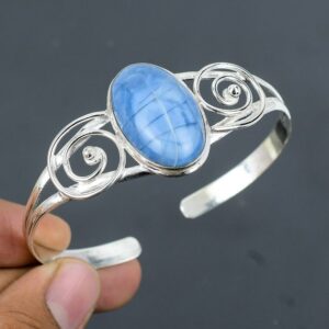 Handmade Owyhee Blue Opal Cuff Bracelet: 925 Sterling Silver Adjustable Bangle