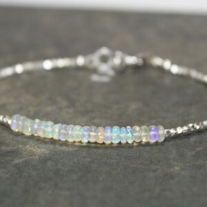 Opal Bracelet, Hill Tribe Silver Beads, Fine Silver, Welo Opal Jewelry, Layering, Minimalist, October Birthstone